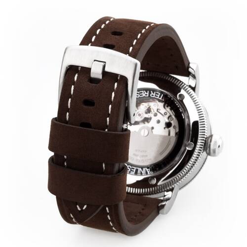Uhrarmband 24 Leder dunkelbraun - Schliee massiv - Fliegeruhren Retro