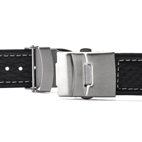 Uhrarmband Faltschliee Leder schwarz POLJOT 22 mm Uhr Armband Seitendrcker