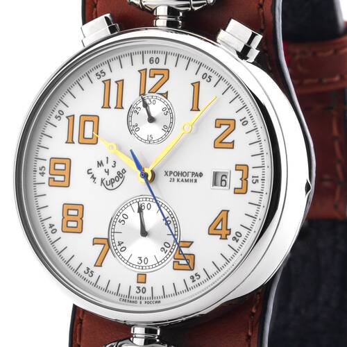 KIROVA Chronograph mechanisch Uhr Poljot 3133 Herrenuhr Handaufzug weiss