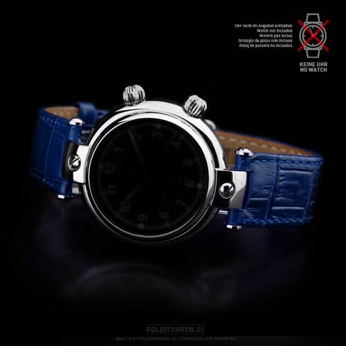 Uhrenarmband blau Poljot Basilika 20mm mit Ausschnitt Alligator Croco Prgung
