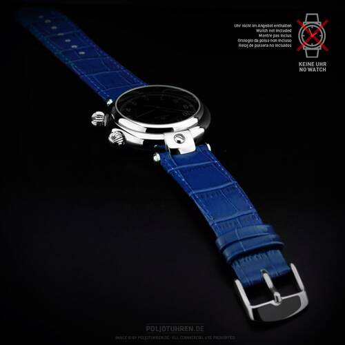 Uhrenarmband blau Poljot Basilika 20mm mit Ausschnitt Alligator Croco Prgung